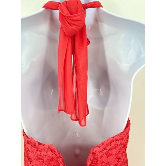 Davids Bridal Halter Dress Lace Top Guava Size 8 Lace Top Knee Length Prom - Picture 7 of 9